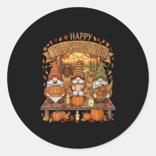 Sticker Rond Femme Drôle Thanksgiving Gnome Squad Avec Festive