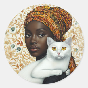 Sticker Rond Femme élégante et chat