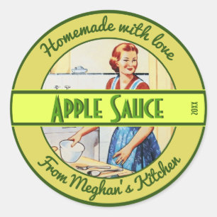 Sticker Rond Femme en cuisine Cuisine Cuisine Vintage texte per