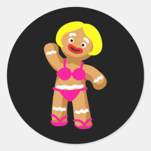 Sticker Rond Femme en pain d'épices en bikini Noël en juillet p