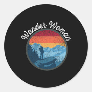 Sticker Rond Femme en vadrouille Coucher de soleil Rétro - Esca