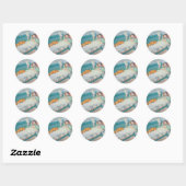 Sticker Rond Femme et chien sur un banc (Feuille)