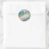 Sticker Rond Femme et chien sur un banc (Sac)