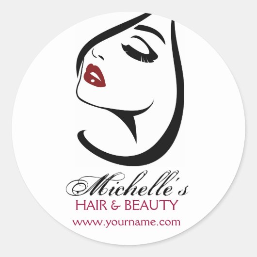 Sticker Rond Femme face rouge lèvres longues cils Icône maquill (Devant)