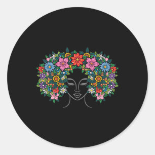 Sticker Rond Femme Flower Hair Afro Girl Histoire Noire Junetee