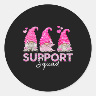 Sticker Rond Femme Fun Gnomes Soutien Squad Cancer du Sein Awar