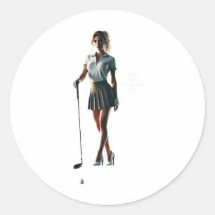 Sticker Rond Femme Golfeuse Tenant Un Club De Golf Et Portant U