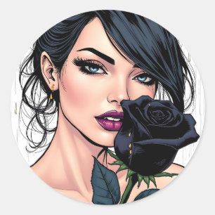 Sticker Rond Femme Gothique Lunatique Personnalisée avec Rose