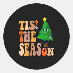 Sticker Rond Femme Groovy C'est La Saison Noël Hippie Pin
