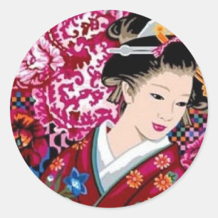 Sticker Rond Femme japonaise en Kimono