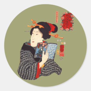 Sticker Rond Femme japonaise Lecture 2