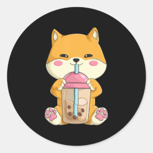 Sticker Rond Femme japonaise Shiba Inu filles Kawaii Bubble Bob