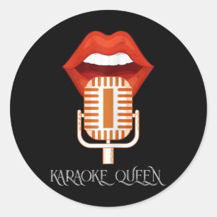 Sticker Rond Femme Karaoké Queen chanter chanteur musique Micro