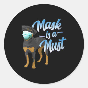Sticker Rond Femme mignonne Rottweiler Chien avec Masque - Port