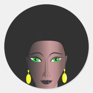 STICKER ROND FEMME NOIRE AVEC CHEVEUX AFRO ÉLÉGANTS