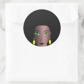 STICKER ROND FEMME NOIRE AVEC CHEVEUX AFRO ÉLÉGANTS (Sac)