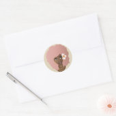 Sticker Rond Femme noire avec fleur dans son afro rose, beige (Enveloppe)