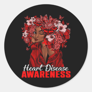 Sticker Rond Femme Noire Avec Rubans Rouges Papillons Hear
