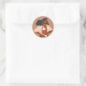 Sticker Rond Femme noire, Bikini blanc, Prêt plage (Sac)