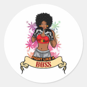 Sticker Rond Femme noire habilitée Boxing Magic Kickboxing Girl