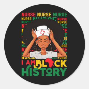Sticker Rond Femme noire Infirmière Afro Retro Noir Histoire Mo