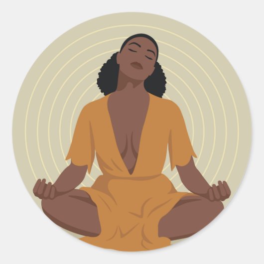 Sticker Rond Femme noire méditant, style boho (Devant)