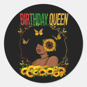Sticker Rond Femme noire Reine Anniversaire