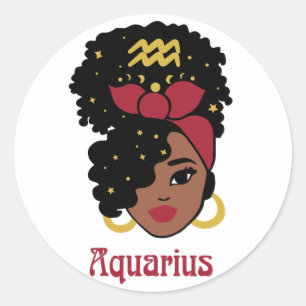 Sticker Rond Femme noire Zodiac Aquarius