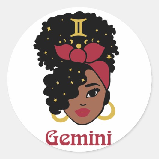 Sticker Rond Femme noire Zodiac Gemini (Devant)