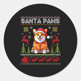 Sticker Rond Femme Pembroke Welsh Corgi Santa Paws Joyeux Noël