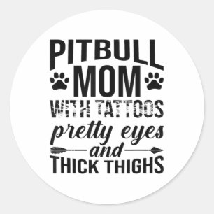 Sticker Rond Femme Pitbull Maman Avec Tatouages Jolies Yeux Épa