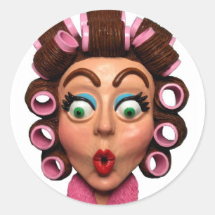 Sticker Rond Femme Portant Des Curlers