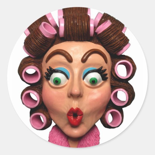 Sticker Rond Femme Portant Des Curlers (Devant)