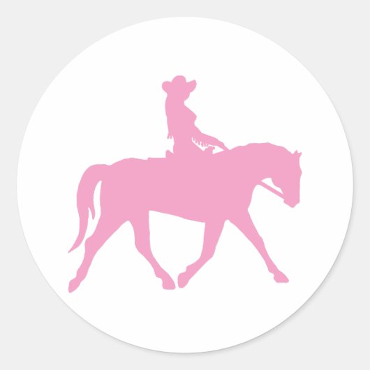 Sticker Rond Femme qui monte son cheval (rose) (Devant)