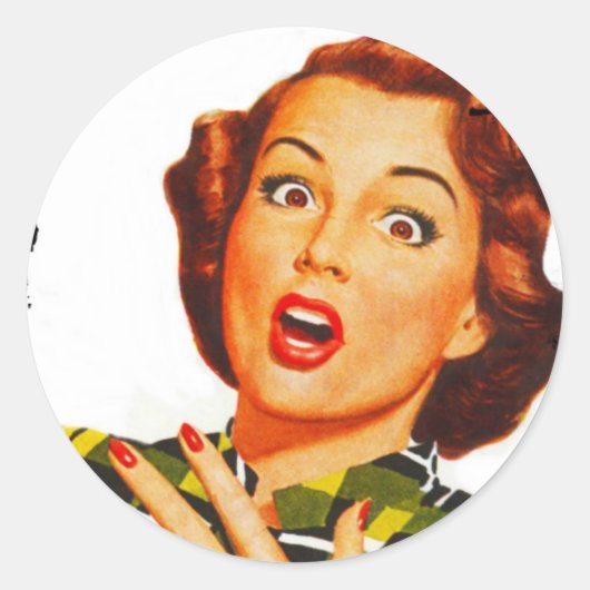 Sticker Rond Femme Rétro Avec Une Expression Surprise (Devant)