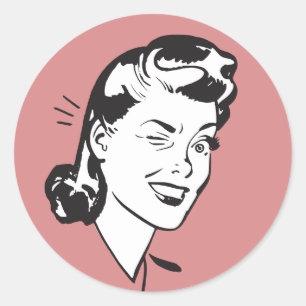 Sticker Rond Femme rétro clignant de l'œil illustration sur ros