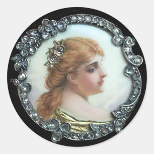 STICKER ROND FEMME ROMANTIQUE AUX FLEURS DE DIAMONDES ENAMMÈNE 