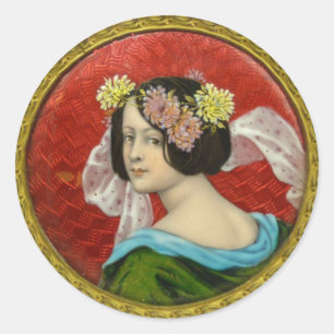 STICKER ROND FEMME ROMANTIQUE AVEC FLEURS VINTAGE ENAMI