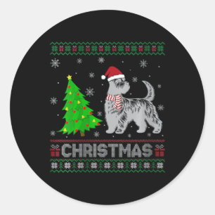 Sticker Rond Femme Scottie Chien Xmas Arbre Éclairage Noël laid