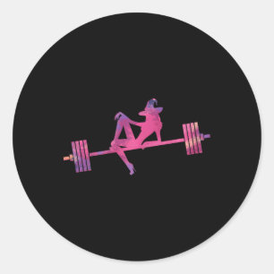 Sticker Rond Femme Sorcière haltère Halloween Salle de gym O