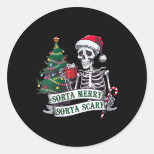 Sticker Rond Femme Sorta Merry Sorta Effrayant Noël Squelette