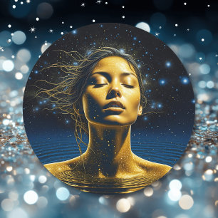 Sticker Rond Femme spirituelle dans l'eau sous les étoiles