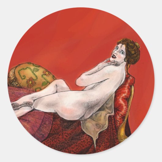 Sticker Rond Femme sur Red Sofa (Devant)