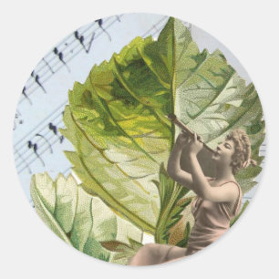 Sticker Rond Femme vintage jouant l'autocollant de hautbois