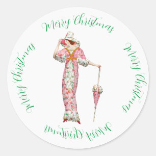 Sticker Rond Femme vintage Mode & voeux de Noël