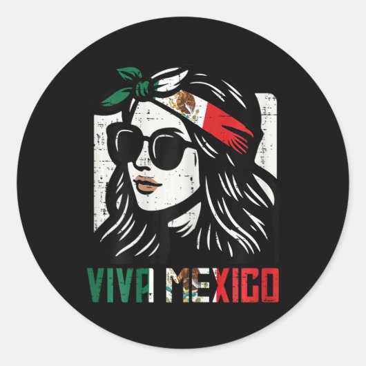 Sticker Rond Femme Viva Mexico Drapeau Cinco De Mayo Mexicaine  (Devant)