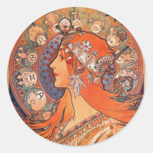 Sticker Rond Femme Zodiak par Mucha