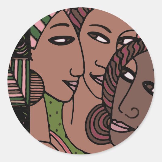 Sticker Rond Femmes afro-américaines roses et vertes (Devant)