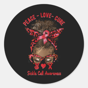 Sticker Rond Femmes Afro Messy Bun Paix Amour Cure Cellule fauc