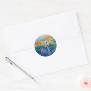 STICKER ROND FEMMES AU BORD DE MER PEINTURE